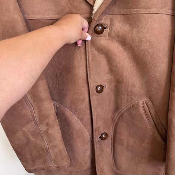 Vintage David Church Suede Mens Coat Size 40 Brown Shearling Sheepskin Marlboro - Picture 8 of 12